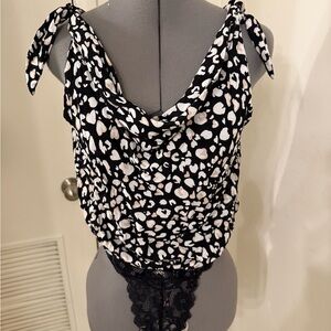 SOLD Free People Black and White Leopard Print Bodysuit